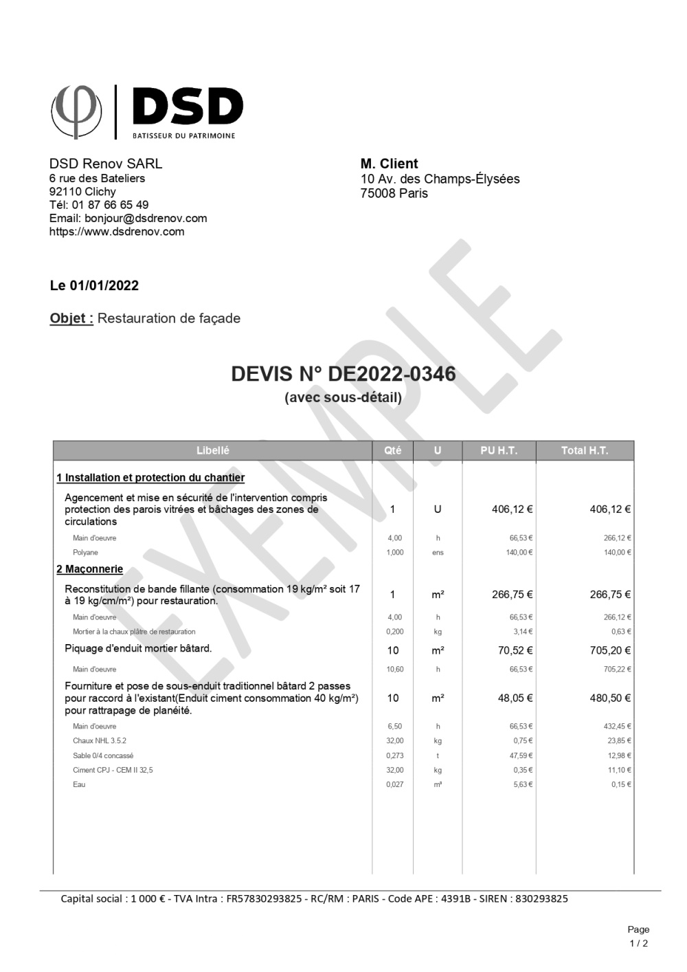 Exemple devis ravalement (1/2)