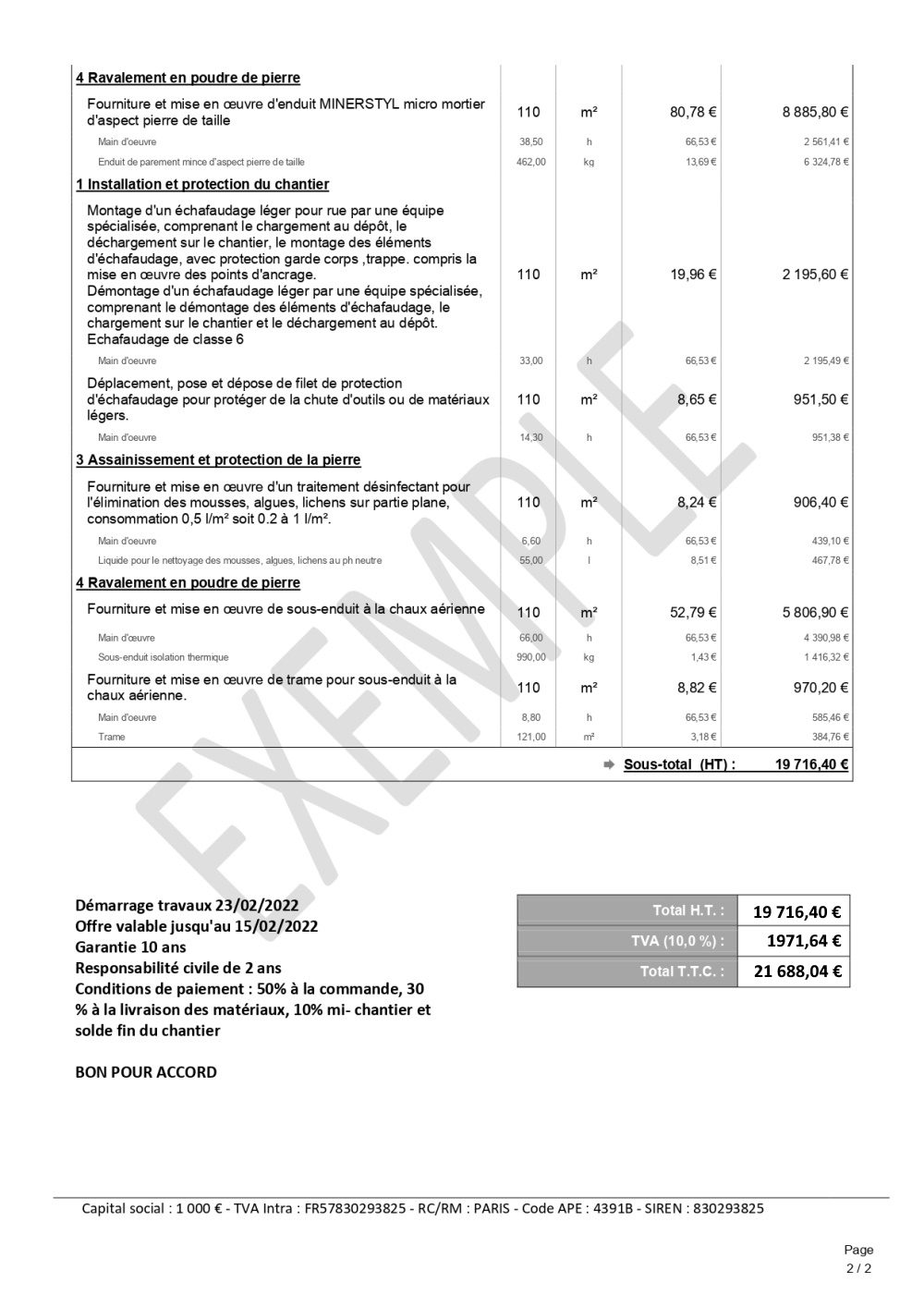 Exemple devis ravalement
