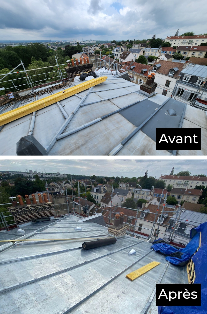 Renovation couverture zinc avant apres