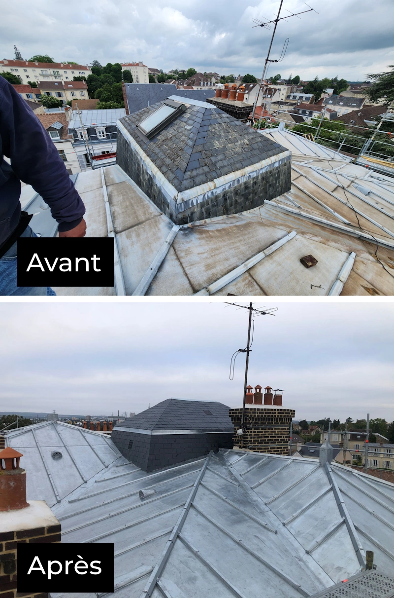 Renovation toit a la mansart avant apres 1