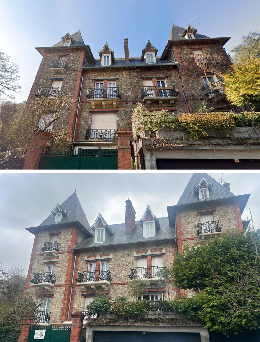 Ravalement d'une façade meulière : avant après