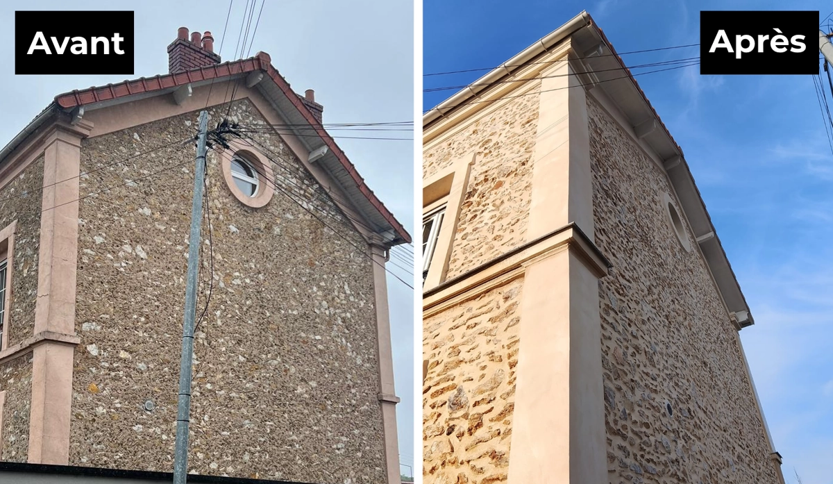 Ravalement mur moellons avant après